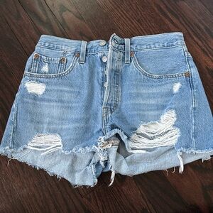 Distressed Blue Denim Shorts